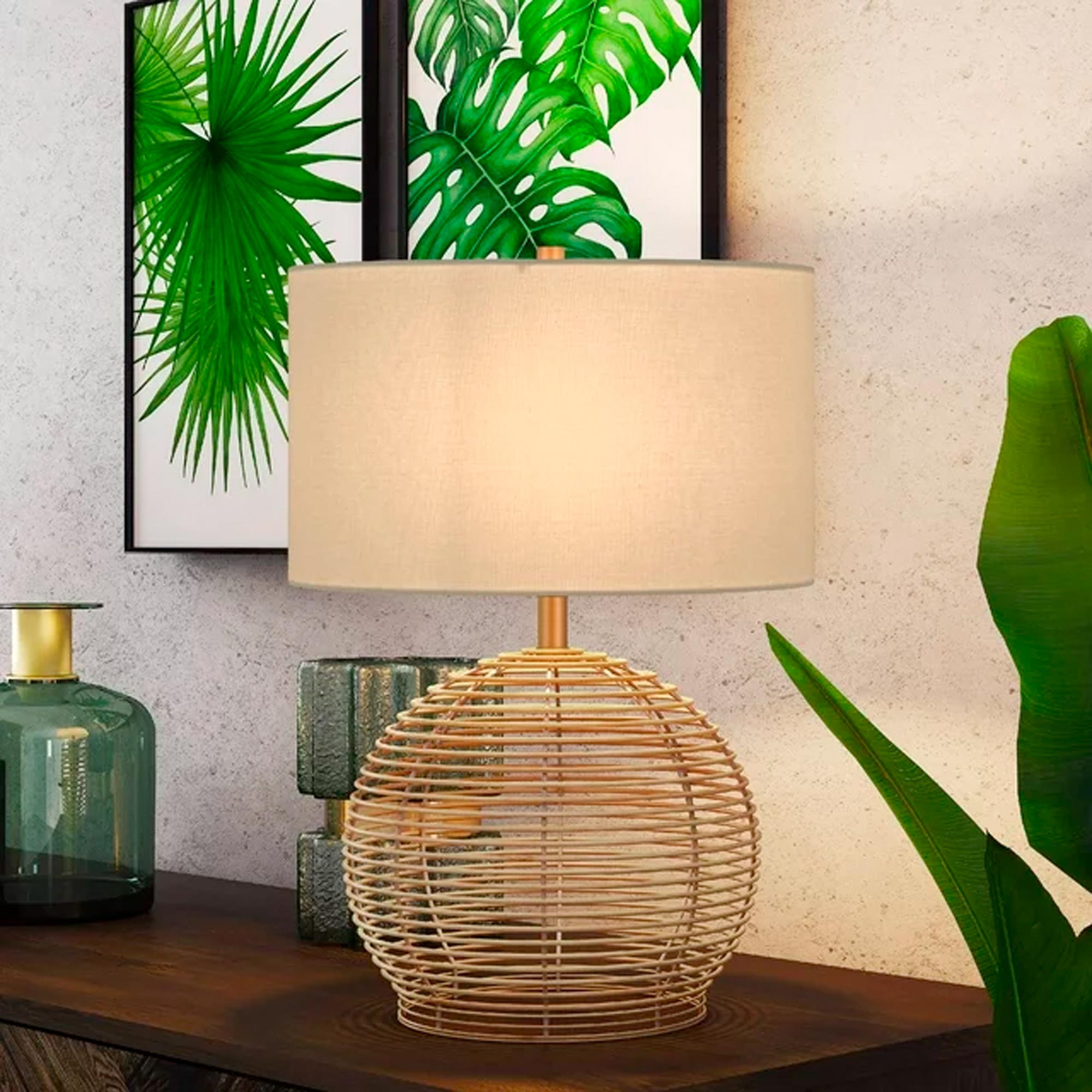 Evelyn&Zoe 21_ Coastal Rattan Table Lamp with White Drum Linen Shade - Imagem 2
