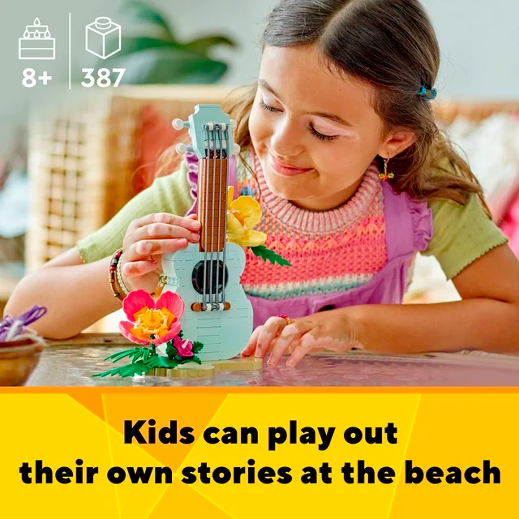 LEGO Creator 3 in 1 Tropical Ukulele Instrument Toy, Transforms from Ukulele to Surfboard Toy to Dolphin Toy - Imagem 3